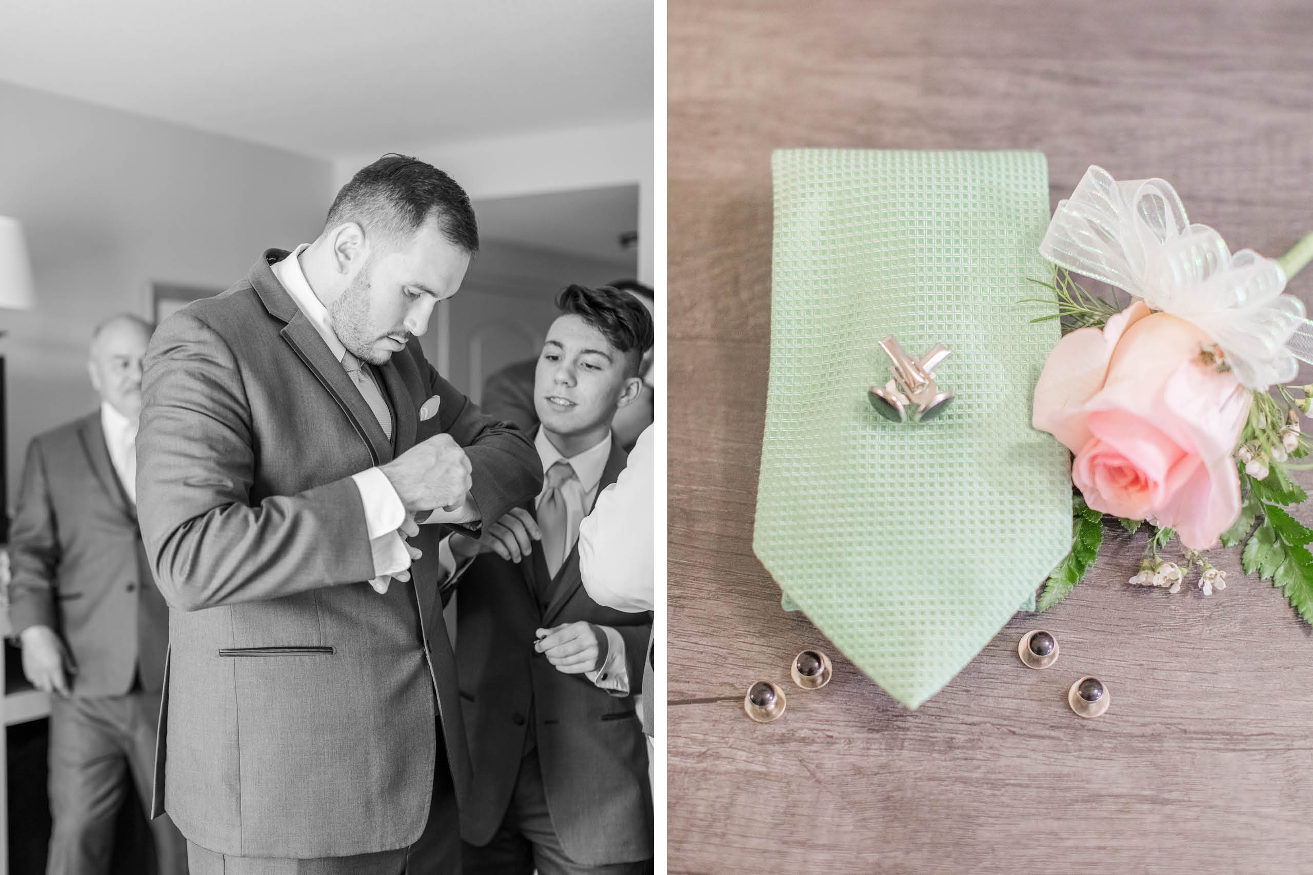 A teal Branch and Vine Wedding getting ready