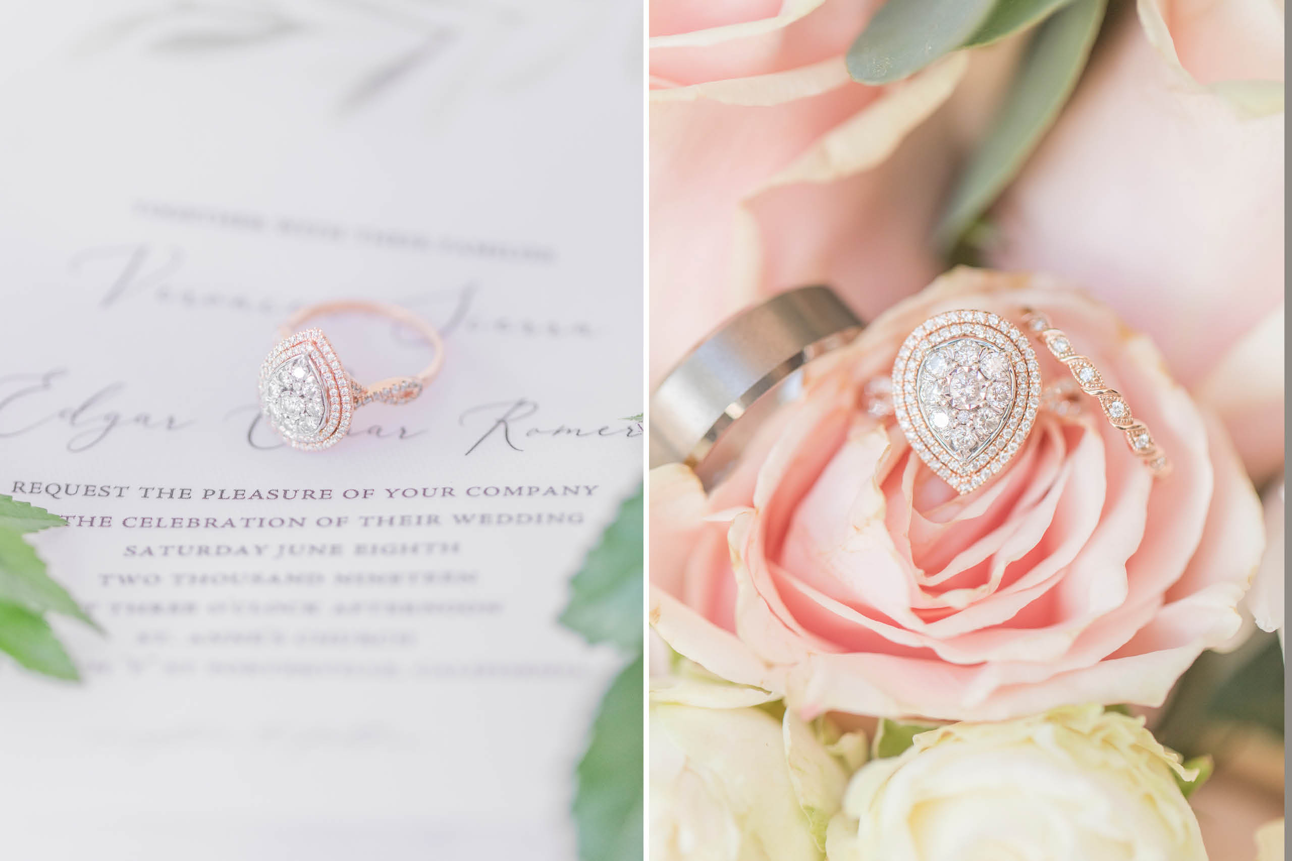 Emerald and pink - St. Anne's Catholic Church Wedding bridal detail